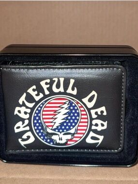 Grateful Dead Black Wallet with White Logo and Red, White & Blue Steal Your Face